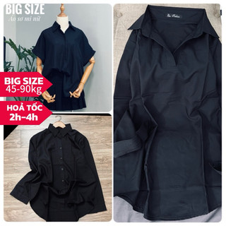 Big Size Áo Sơ Mi Đen Nữ 45kg 90kg. Chất vải mát mẻ không nhăn.