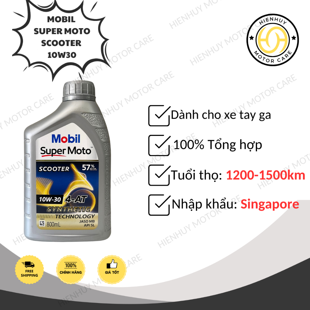 Nhớt xe tay ga Mobil Super Moto Scooter 10W30 & 10W40 0.8L