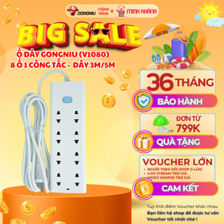 Ổ cắm điện gongniu v1080 - 8 ổ 1 công tắc, 2500w, 5000 lần cắm rút không lỏng, chống cháy, an toàn