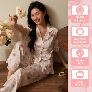 Đồ bộ ngủ nữ Pyjama lụa băng Shury Store tay ngắn quần dài mặc nhà , mặc ngủ TN70 có size 45-75 kg phong cách Hàn Quốc