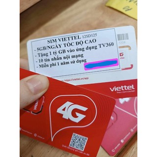 Sim Viettel gói 12SD125 5GB/ngày dùng toàn quốc. Tặng 12 tháng FREE
