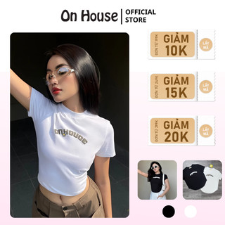 Baby tee ONhouse áo thun tay ngắn form vạt bầu basic đơn giản tạo hiệu ứng thon gọn, in decal nổi