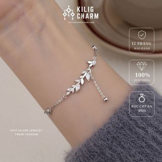  Lắc tay nữ bạc s925 charm lá cây đính đá phong cách thiên nhiên thanh lịch KC28 - KILIG CHARM 