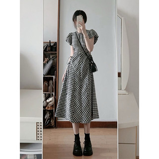 LIAMORDER| Váy đầm kẻ sọc tay phồng thiết kế 1 lớp khoét eo giảm béo cao cấp nữ mùa hè