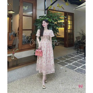 [Có size- Hình thật chụp sàn] Đầm maxi đầm hoa co nhúng tay phồng chất xô thêu