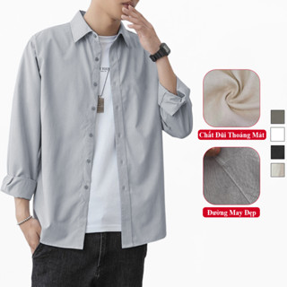 Áo Sơ Mi Nam Dài Tay Vải Thô Cotton Thoáng Mát, Sơ Mi Nam Tay Dài Cổ Đứng Mỏng Vừa Mềm Nhẹ Vicenzo Đường May Chuẩn Chỉ
