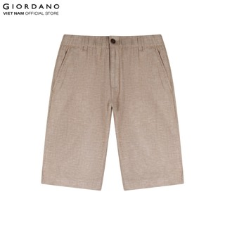 Quần linen shorts nam lưng thun nút cài giordano 01101207