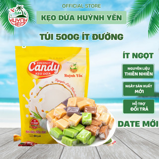 [Đặc Sản Bến Tre] Kẹo Dừa Dẻo Huỳnh Yến Ít Đường Túi 500g| Kẹo Dừa Thiên Nhiên Ít Ngọt
