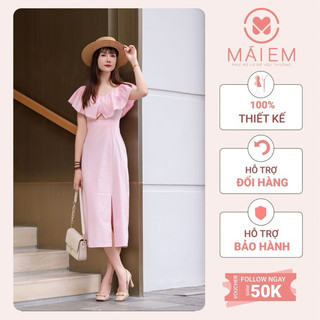 Đầm nữ Linen tay bèo nhẹ nhàng kết hợp thiết kế cutout tạo điểm nhấn Mái Em_GVTVOX3218L