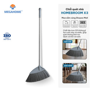 Chổi HomeBroom X3 Megahome thân cây inox, cước mềm mại thích hợp quét nhà