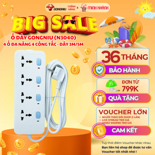 Ổ cắm điện gongniu n3040- 4 ổ đa năng, 4 công tắc, 2500w, 5.000 lần cắm rút không bị lỏng, an toàn