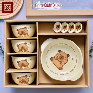 Quà tặng, set bát đĩa sứ kèm hộp quà Gốm Xuân Xưa, chén dĩa sứ, bộ bát đĩa, Hộp quà tặng, quà sinh nhật