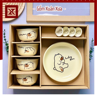 Combo bát đĩa sứ kèm hộp quà Thương Hiệu Gốm Xuân Xưa, chén dĩa sứ, bộ bát đĩa, bát ăn cơm, tô sứ