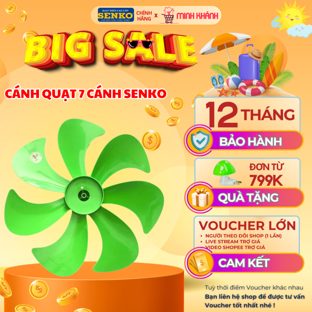 Cánh quạt 7 cánh B4 Senko - Cánh nhựa cao cấp, dẻo, bền, nhiều cánh cho ra làn gió đầy, ổn định.