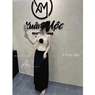 Set 2 Dây Đính Bông Ngực Kèm Chân Váy Dài Sang Chảnh Nữ Tính Sang Chảnh Thời Trang Nữ Nine Clothing