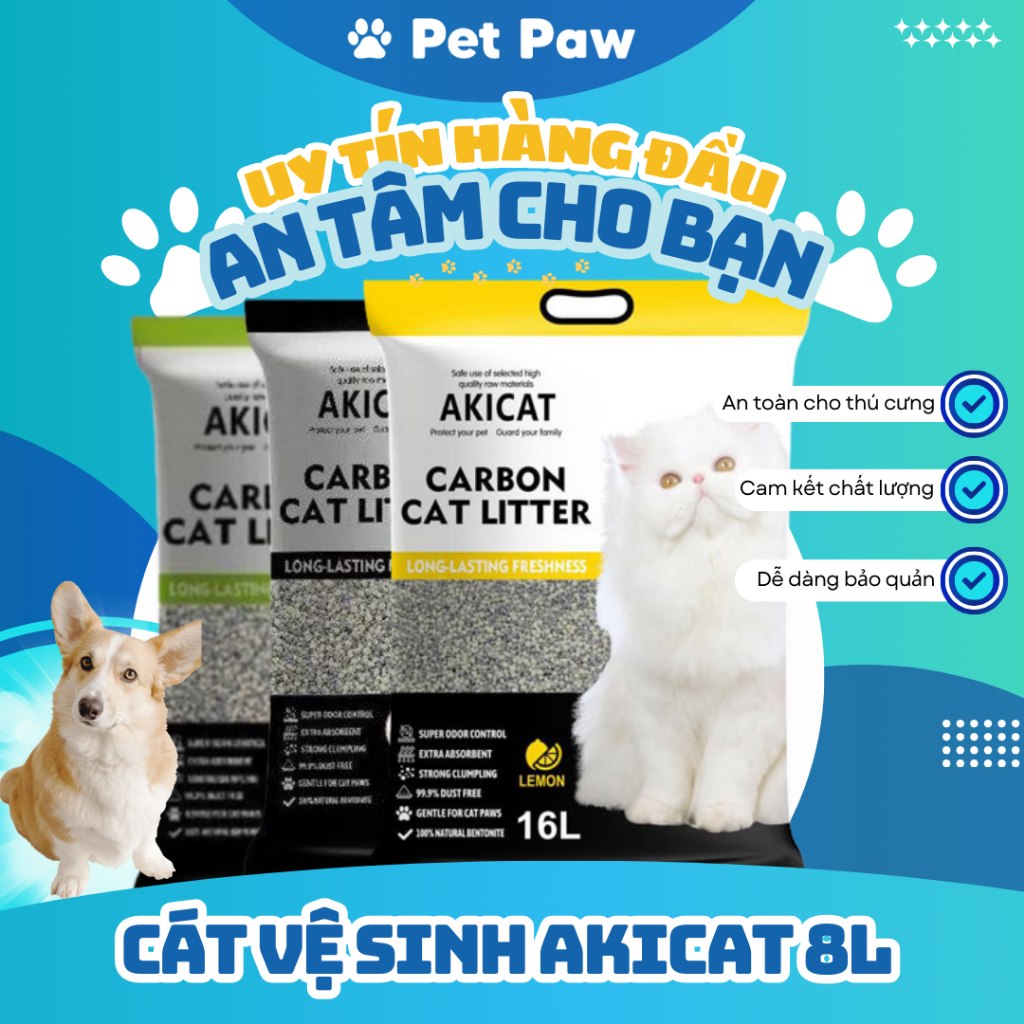 Cát vệ sinh cho mèo có than hoạt tính AKICAT 8L khử mùi hiệu quả an toàn cho thú cưng