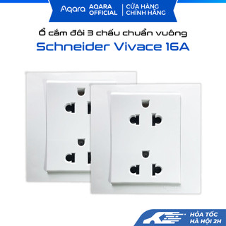 Ổ cắm schneider đôi 3 chấu vivace kb426ues2_we_g19 16a màu trắng, chuẩn vuông