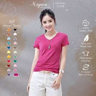 Áo phông nữ trơn cổ tim màu hồng sen, vảo thun thái xịn đẹp form xinh xắn miyuna