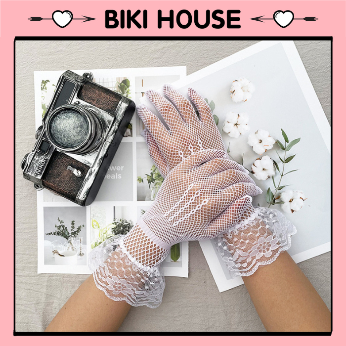 Găng tay ren trắng cô dâu siêu xinh dễ thương bao tay lưới đen phối đồ cosplay gợi cảm BIKI HOUSE T5