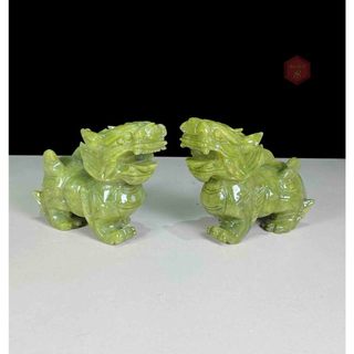 Cặp Tỳ Hưu Đá Tự Nhiên Xanh Lá Cây Ngọc Sepentine Size Trung 15,5cm