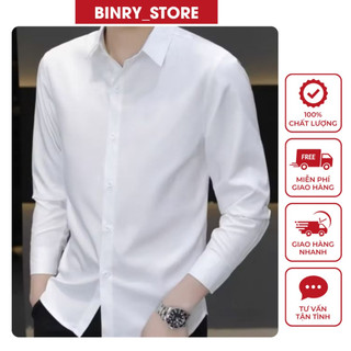 Áo sơ mi nam tay dài, công sở dáng ôm, chất liệu vải lụa ,chống nhăn chống xù, co dãn nhẹ - Binry_Store