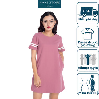 Đầm suông phối sọc vải cotton, mềm mát, thấm hút mồ hôi tốt, đi chơi dạo phố - Nani Store