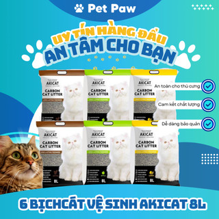 Combo 6 bịch cát vệ sinh cho mèo có than hoạt tính AKICAT 8L khử mùi hiệu quả an toàn cho thú cưng