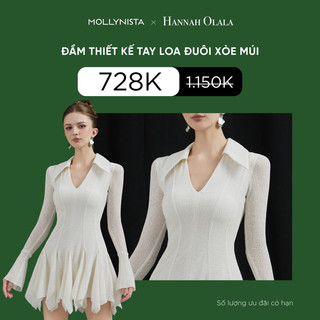 MOLLYNISTA x HANNAH OLALA Đầm thiết kê ren tay loa đuôi xoè múi