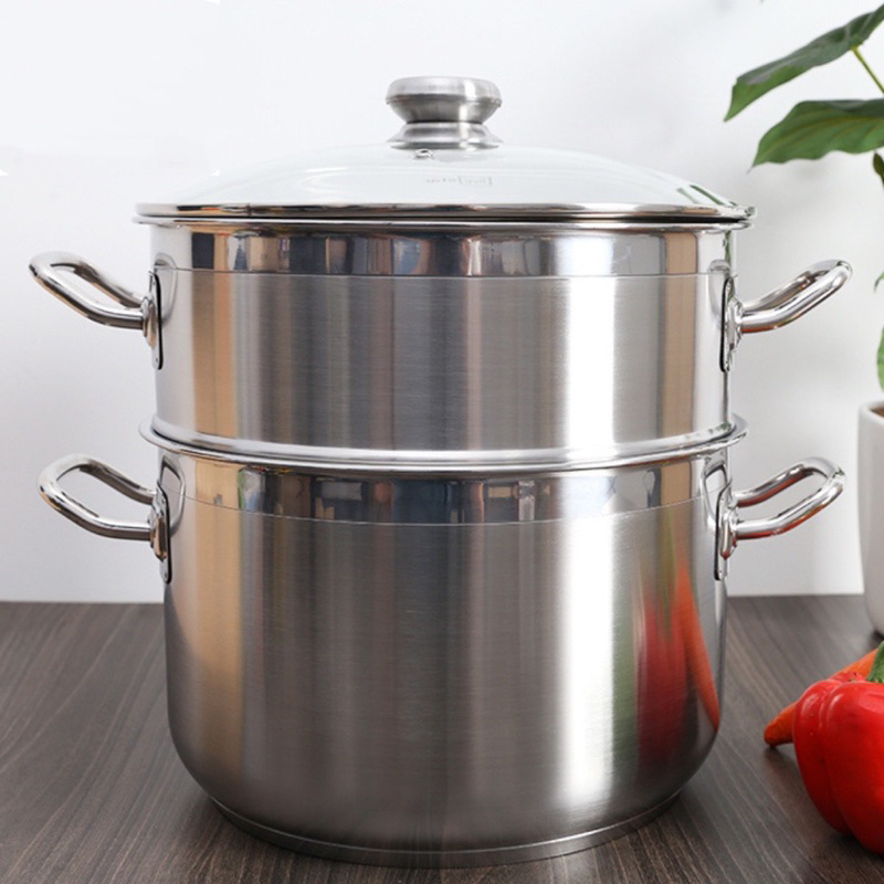 Bộ nồi xửng Inox 430 cao cấp. Nắp kính cường lực, thành nồi dày, sử dụng được cho mọi loại bếp