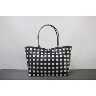 Combo 3 giỏ đan tay, giỏ xách đan dây nhựa 1 hoa nhỏ + 1 giỏ đen trắng 25cm + 1 giỏ zizac