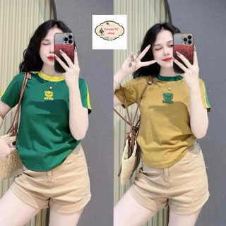 Áo thun nữ Babytee ôm body cổ tròn phối sọc tay