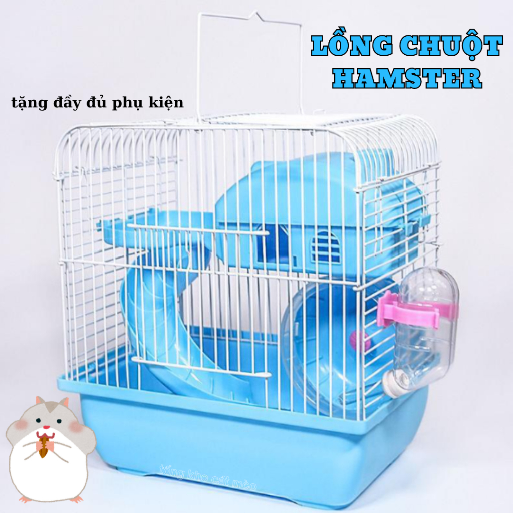 Lồng Chuột Hamster đầy đủ phụ kiện. Lồng nuôi hamster 2 tầng tiện dụng tặng full phụ kiện tkcm34