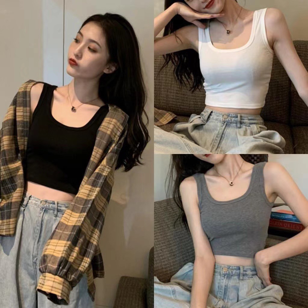 Áo Ba Lỗ Cotton Trơn Dáng Croptop Chất Mềm Mịn Siêu Hot Trend AT7