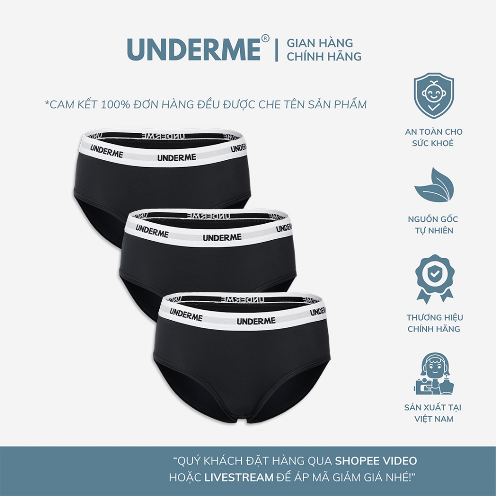 Combo 3 Quần Lót Nữ Cao Cấp Underme Hipster Tam Giác Cơ Bản Hàng Ngày Thoáng Mát Thoải Mái - Udm005