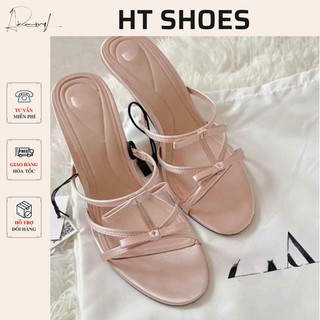 Giày sandal cao gót Z quai lụa mảnh thắt nơ nhỏ xinh đế cao 6cm hai màu phong cách tiểu thư Pháp điệu đà #8384
