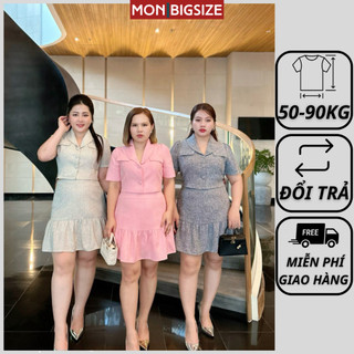 Set đồ bộ bigsize nữ dự tiệc đi chơi sang chảnh kiểu áo cổ vest 2 nắp túi nút bọc vải bố ép MON big size 50 - 90kg