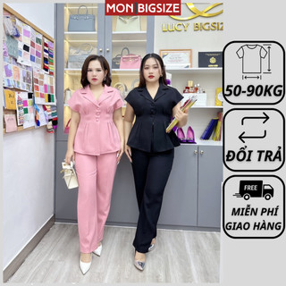 Set đồ bộ bigsize nữ dự tiệc đi chơi kiểu áo cổ vest 3 bọc quân dài xinh xắn chất cotton mềm mịn MON big size 50 - 90kg