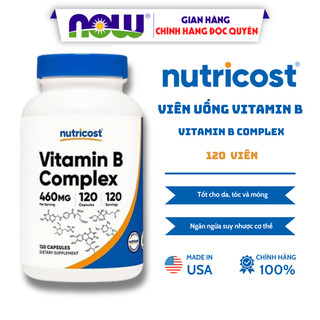 Viên uống Vitamin B tổng hợp hàm lượng cao B Complex, hỗ trợ tim mạch, năng lượng Nutricost 120 viên