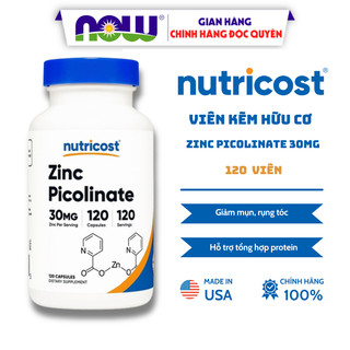 Viên uống Zinc Picolinate 30mg nhập khẩu Mỹ tăng khả năng hấp thụ, bảo vệ sức khỏe Nutricost 120 viên