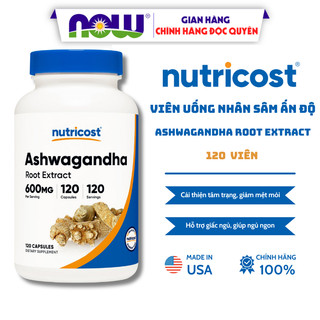 Viên uống nhân sâm Ấn Độ Ashwagandha 600mg giảm căng thẳng, hỗ trợ sinh lý Nutricost 120 viên