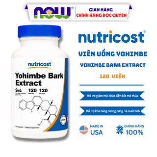Viên uống tăng cường sinh lý Yohimbine Bark Extract 9mg hỗ trợ sinh lực, giảm mệt Nutricost 120 viên