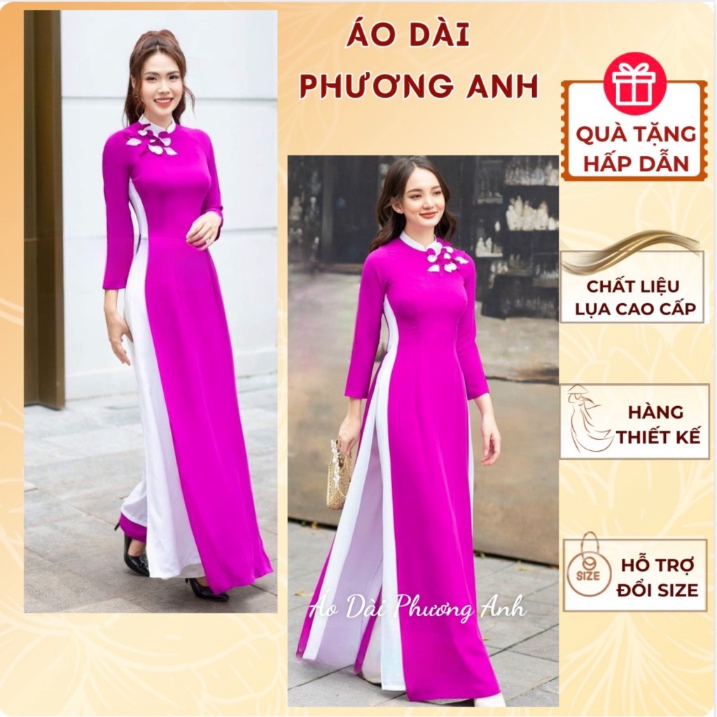 Áo dài truyền thống màu tím phong cách mới lạ - Áo Dài Phương Anh - hoa kết thủ công, màu tím trẻ