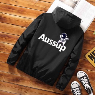 Áo Khoác Gió Dù Chống Nắng Khóa Kéo Ép Chữ AUSSUP Unisex Form Rộng Nam Nữ Thu Đông 2 lớp Local Brand Hàn Quốc - TâmShop