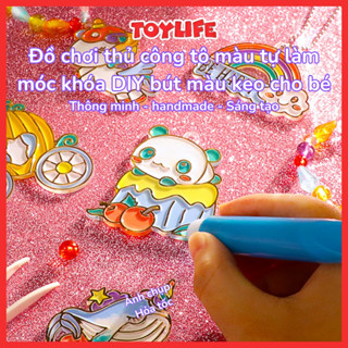 Đồ chơi thủ công tô màu tự làm móc khóa DIY bút màu keo cho bé đồ chơi handmade tự làm mặt dây chuyền bằng bút sơn nước