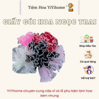 Giấy Voan Gói Hoa Viền Ngọc 28cm Sóng Sợi Ren Lưới Bó Hoa Tiệc Quà Tặng