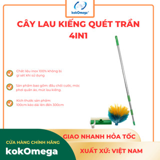 Cây Quét Trần Lau Kiếng 4in1 kokOmega - inox 3M( 4 chức năng)