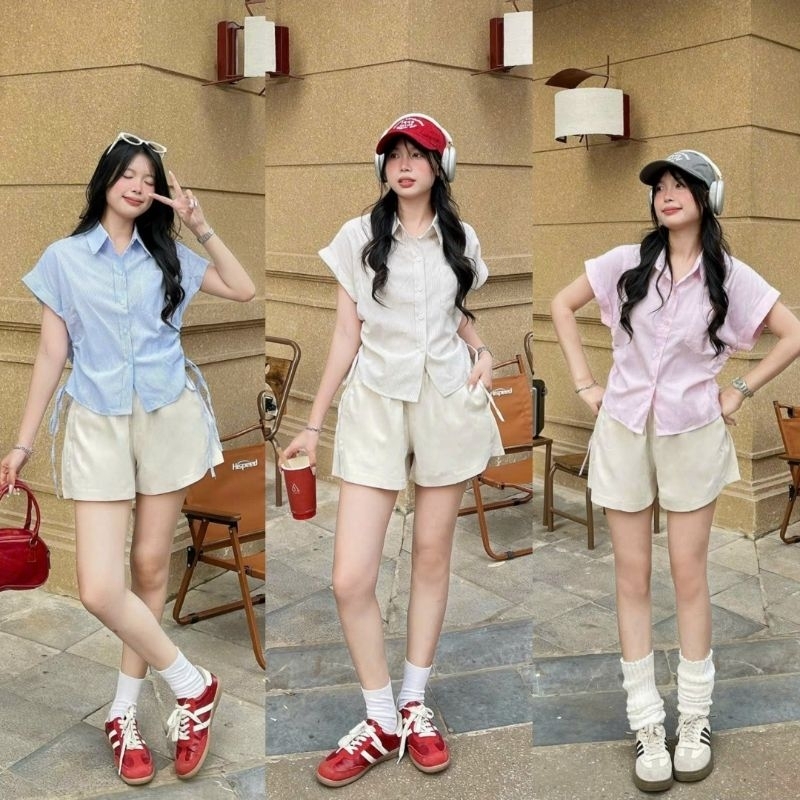 áo sơ mi kẻ sọc rút eo ulzzang chất thô