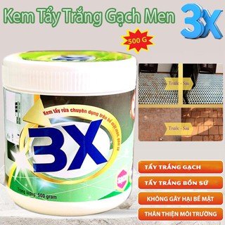 [Tặng Cọ Sắt] Kem Tẩy Rửa Gạch Men 3X 500g, Tẩy Trắng Sàn Nhà, Xi Măng, Rong Rêu, Làm Sạch Bề Mặt Sàn Đá Hoa, Vết Ố Vàng