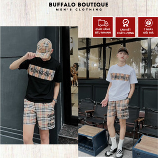 Bộ Cộc Tay Nam Nữ BBR Bản Basic Chất Liệu Cotton. Bộ Quần Áo Cộc Phối Chữ Burberry Ngang Ngực Hotrend Hè 2024