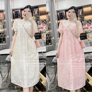 Váy xuông thiết kế NH Clothing mềm mại ren mềm mịn cổ thêu nơ đá